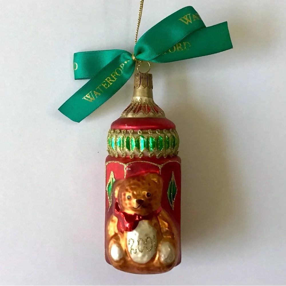 Vintage Waterford Holiday Heirlooms Glass Ornament 2001 Baby’s First Bottle
